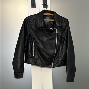 Primark Black Faux Leather Moto Jacket Silver Hardware. Zip Pockets.